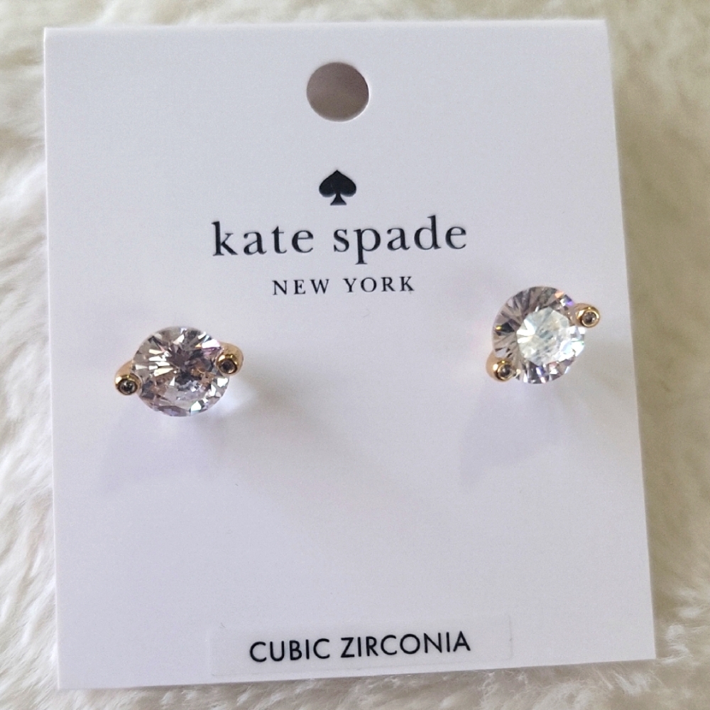Kate Spade Gold and Clear Cubic Zirconia Stud Earrings - Picture 2 of 8